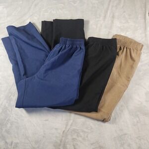 3 Pair BonWorth Pants Elastic Waist Women's PSS Black Navy Beige Pockets EUC